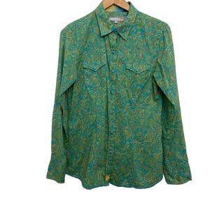 Tin Haul blouse summer spring 100% cotton light snap button down shirt green